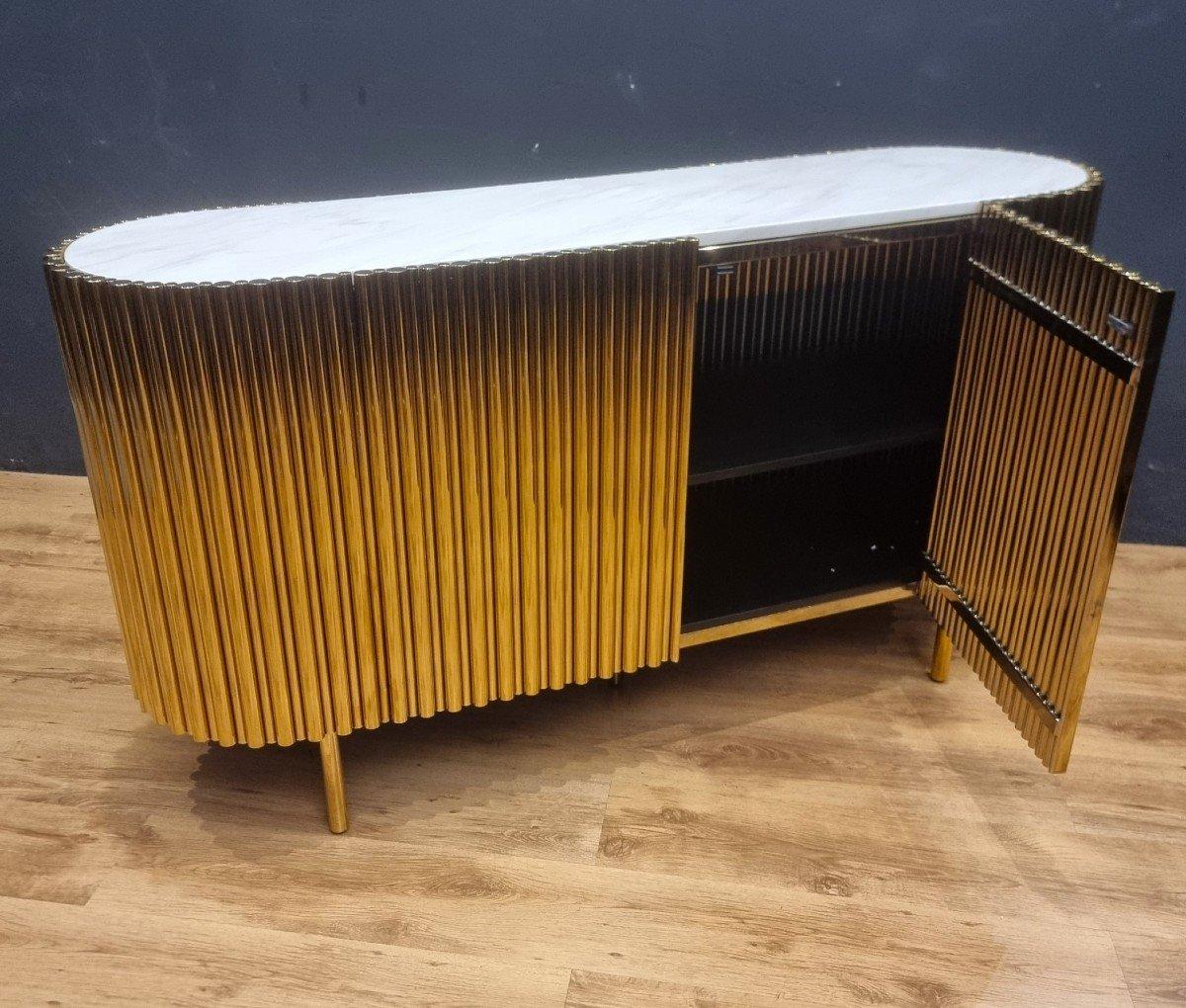Vintage Golden Steel Sideboard mit Marmorplatte (Moderne) im Angebot