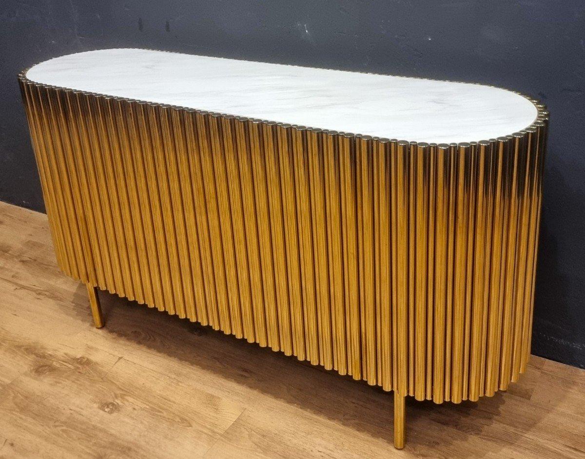 Vintage Golden Steel Sideboard mit Marmorplatte (Italian) im Angebot