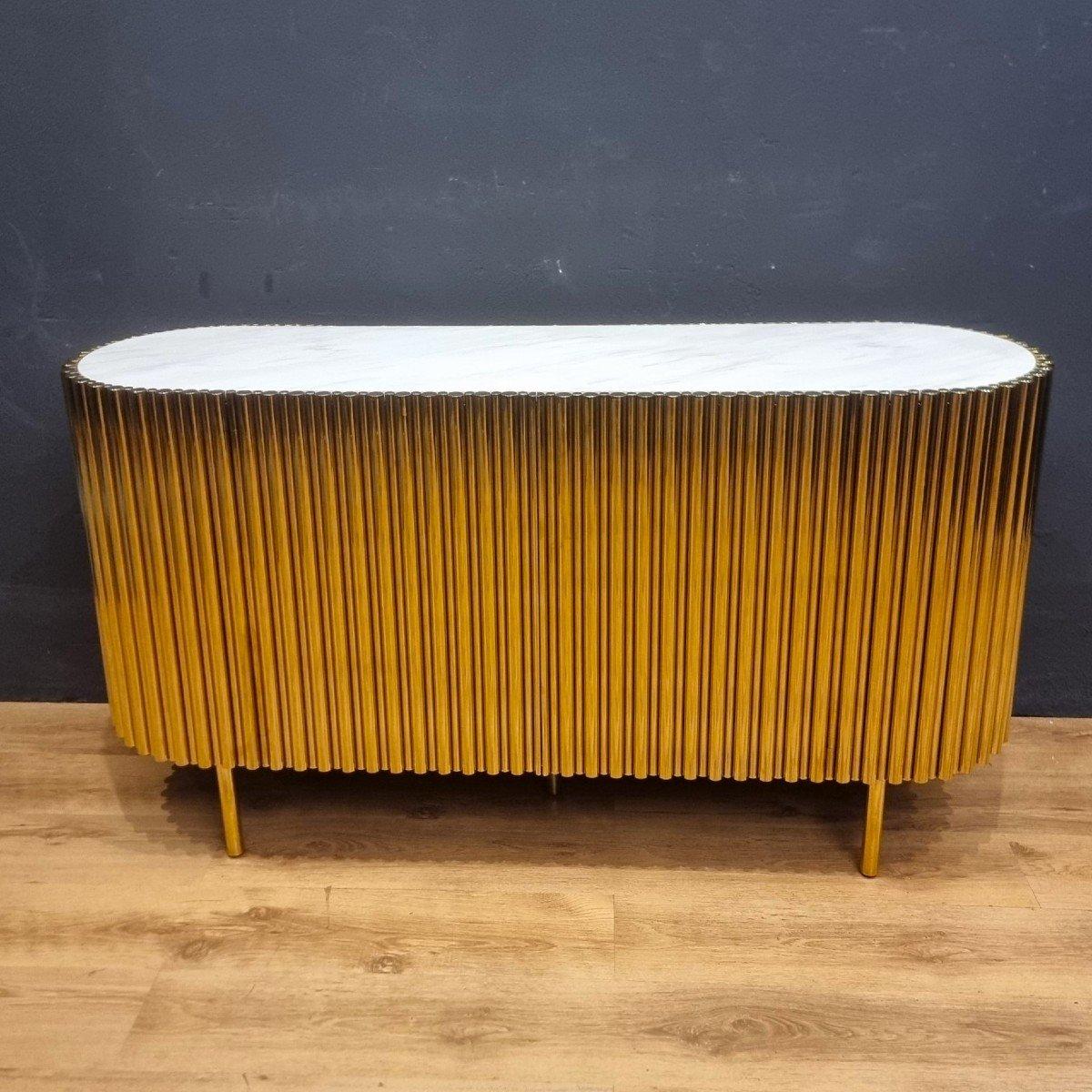 Vintage Golden Steel Sideboard mit Marmorplatte im Angebot 1