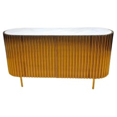 Vintage Golden Steel Sideboard with Marble Top