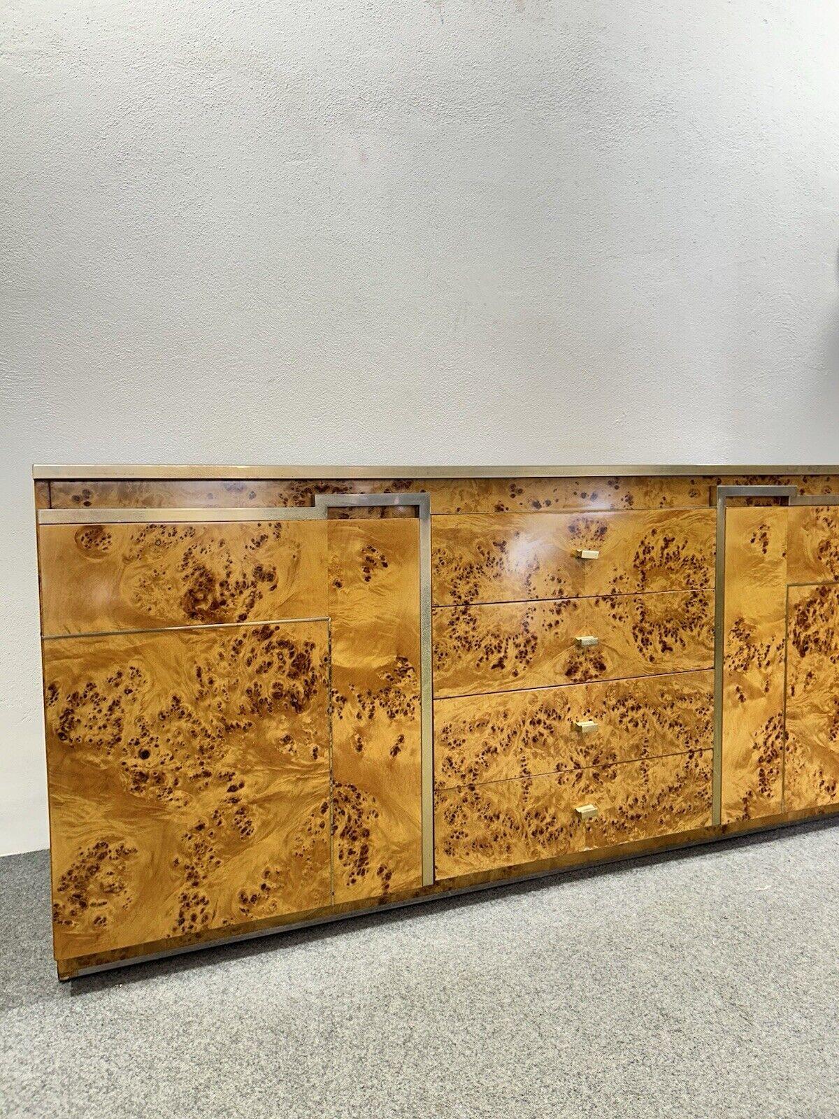 Credenza in cromo e legno di radica nello stile di Willy Rizzo, Italia, 1970 In condizioni buone a Taranto, IT