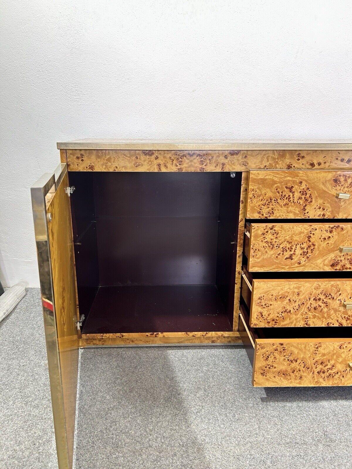 Late 20th Century Credenza in cromo e legno di radica nello stile di Willy Rizzo, Italia, 1970