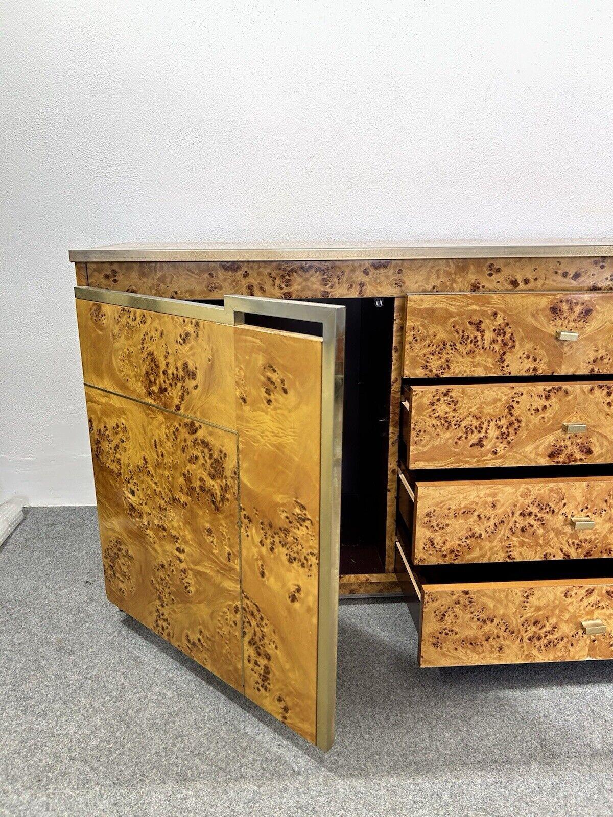 Cromo Credenza in cromo e legno di radica nello stile di Willy Rizzo, Italia, 1970