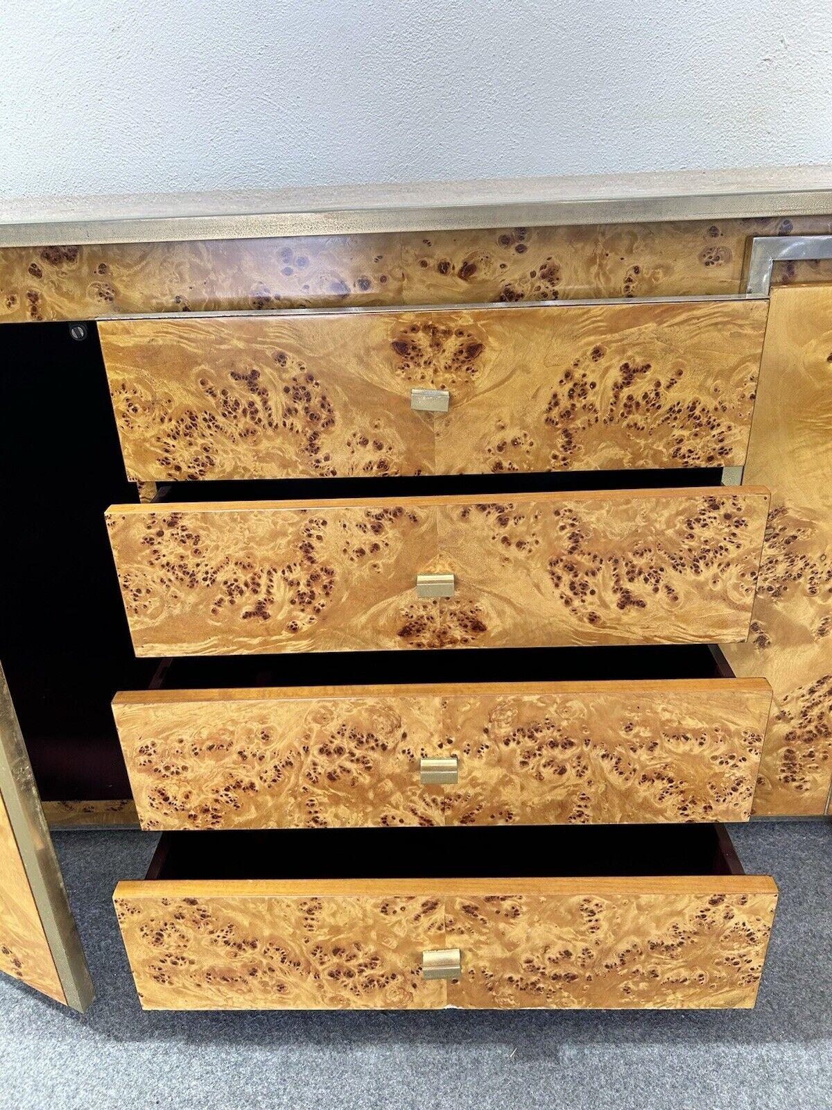 Credenza in cromo e legno di radica nello stile di Willy Rizzo, Italia, 1970 1