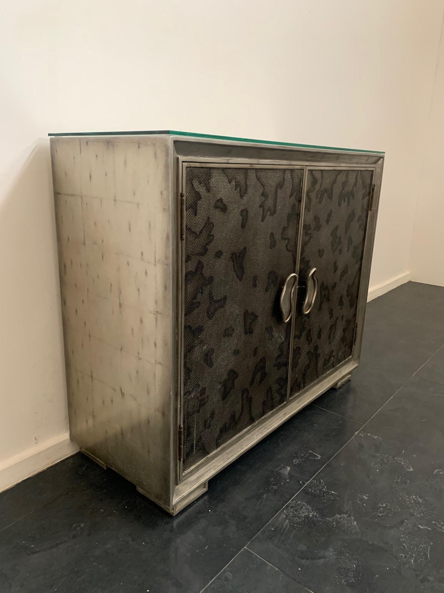 Art Deco Credenza in Glossy Metal Leafs, 1980s For Sale