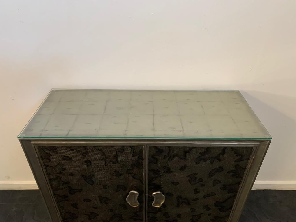 Credenza in Glossy Metal Leafs, 1980s For Sale 1