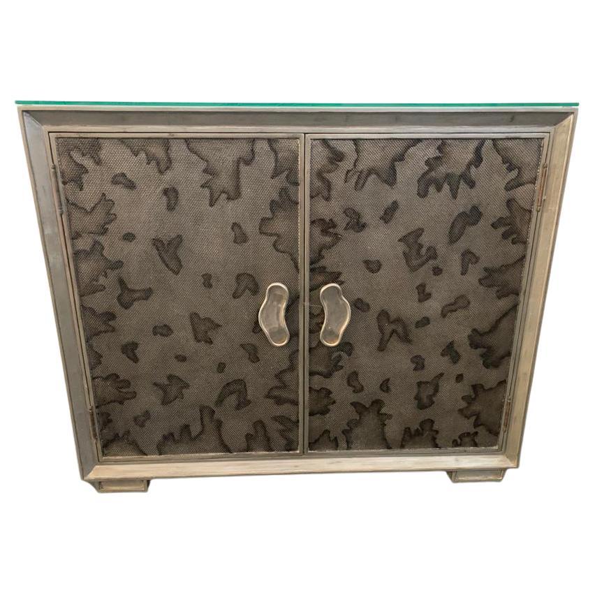 Credenza in Glossy Metal Leafs, 1980s For Sale