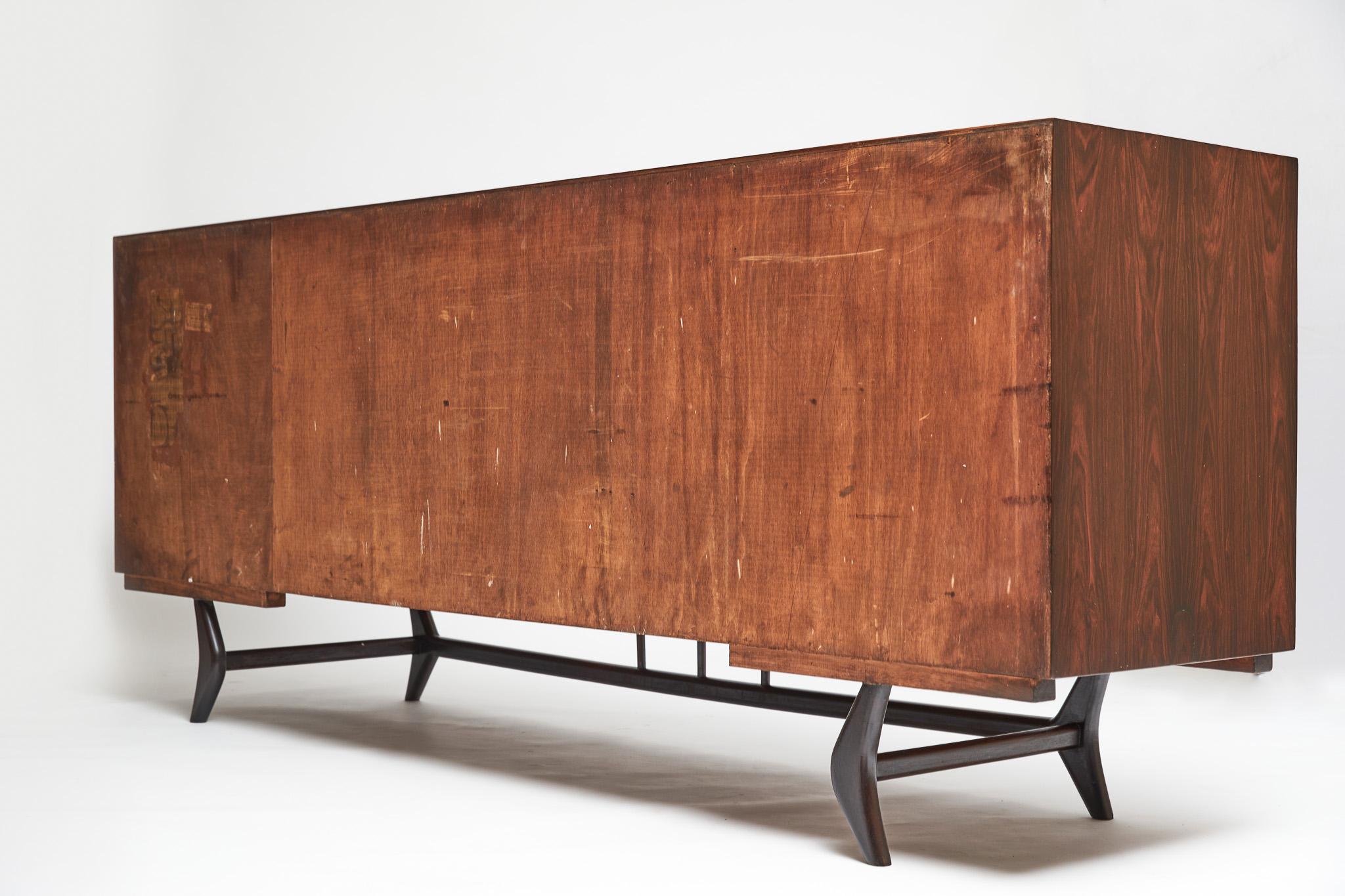 Brazilian Modern Credenza in Hardwood & Brass by Moveis Aparecida, 1960’s Brazil In Good Condition In New York, NY