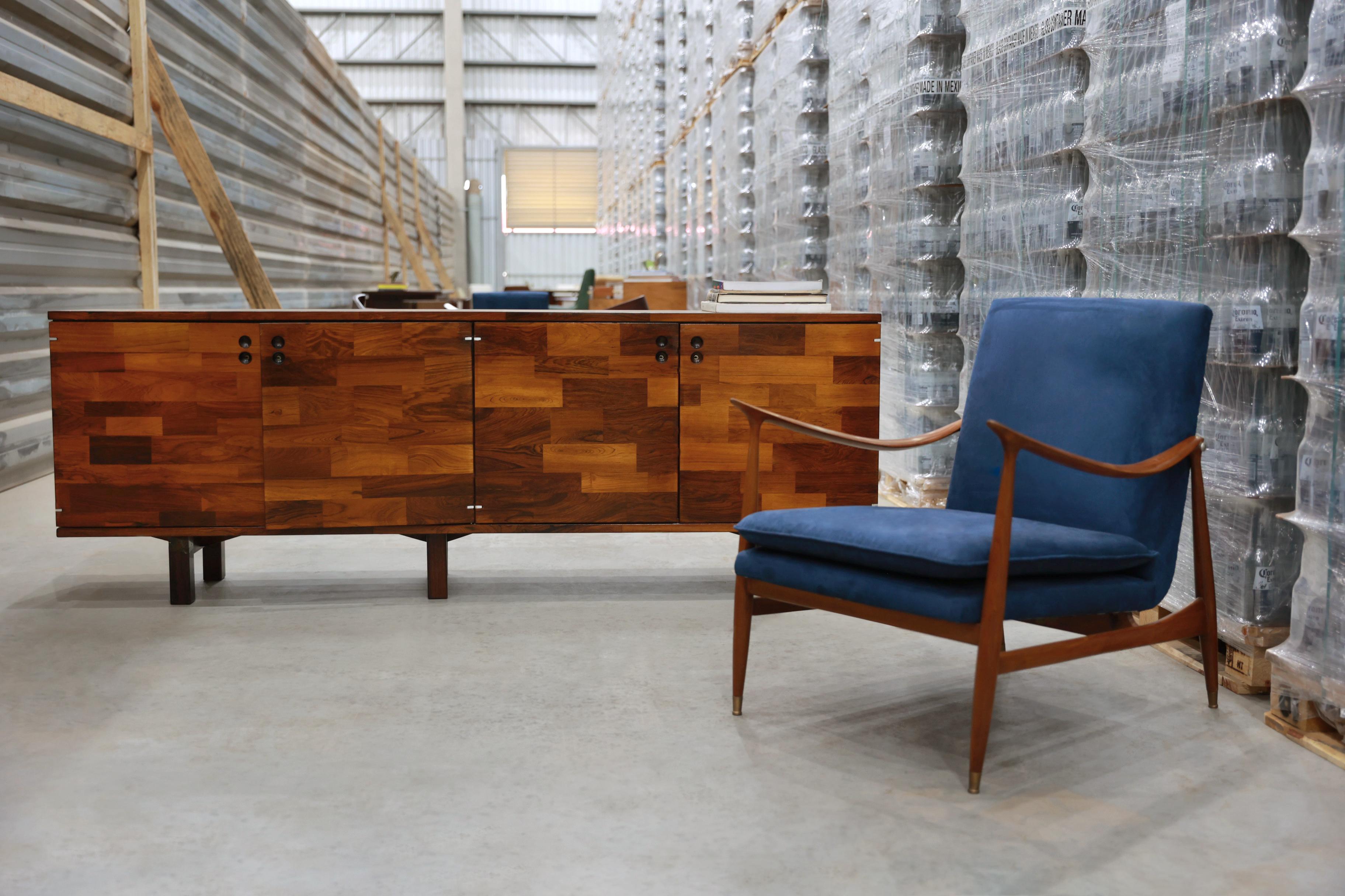 Mid-Century Modern Credenza in Hardwood Patchwork style by Jorge Zalszupin, 1960’s For Sale