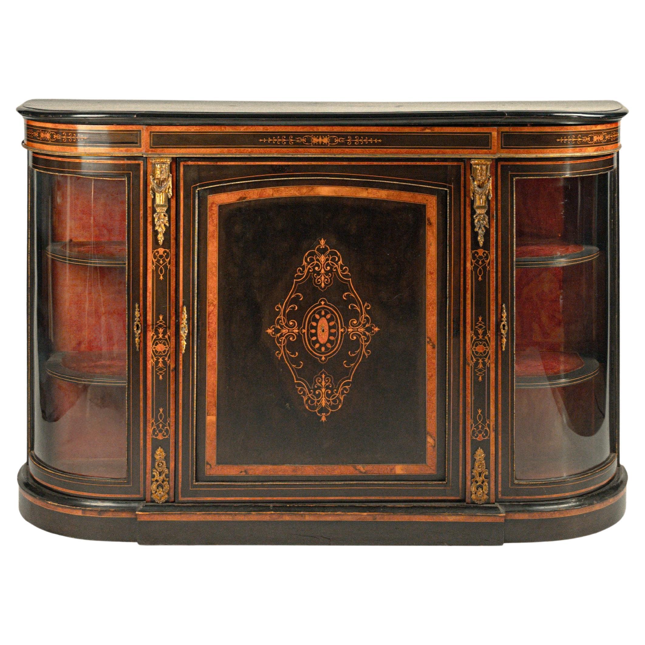 Credenza in legno ebanizzato e intarsiata, Inghilterra,  XIX secolo