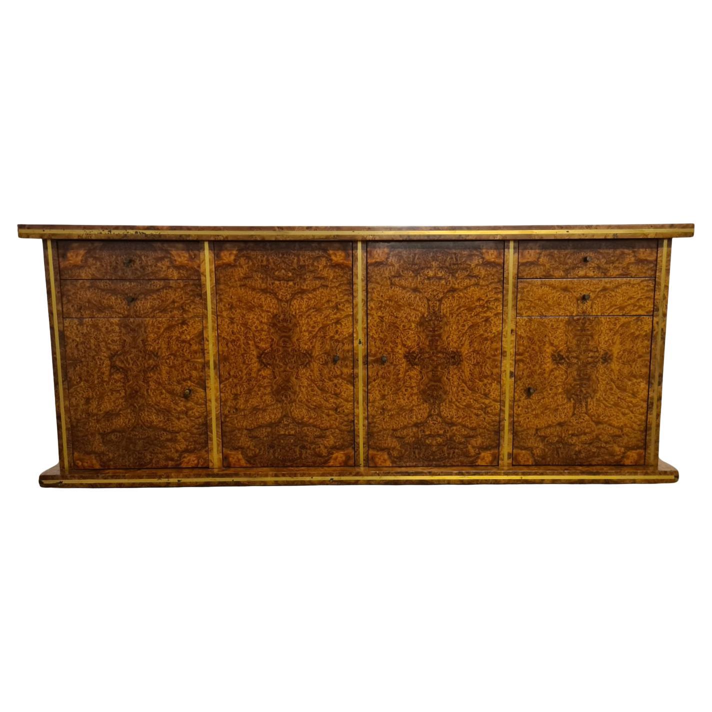 Sideboard aus Bruyèreholz und Messing, 1970er Jahre, italienische Herstellung