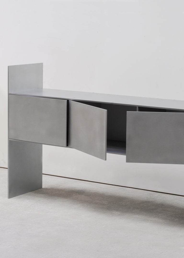Brushed Credenza in Waxed Aluminium by Johan Viladrich For Sale