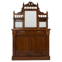 English Sideboard Two Doors with Mirror Small Shelves and Drawer early 1900s