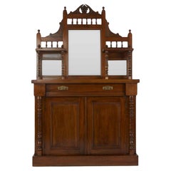 Buffet anglais à deux portes avec miroir, petites étagères et tiroir début 1900