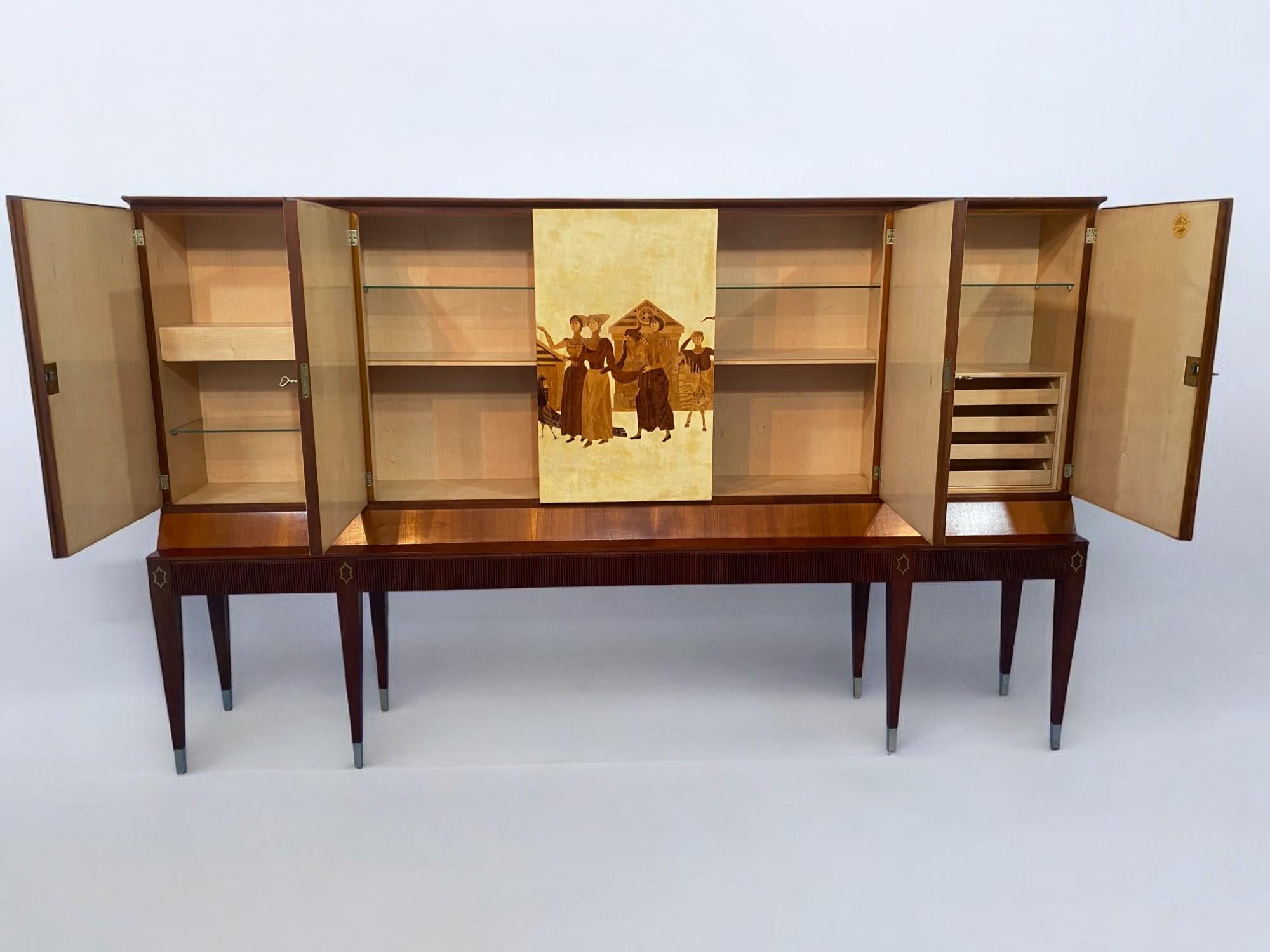 Credenza Italiana in pergamena intarsiata disegnata da Paolo Buffa nel 1950 For Sale 2