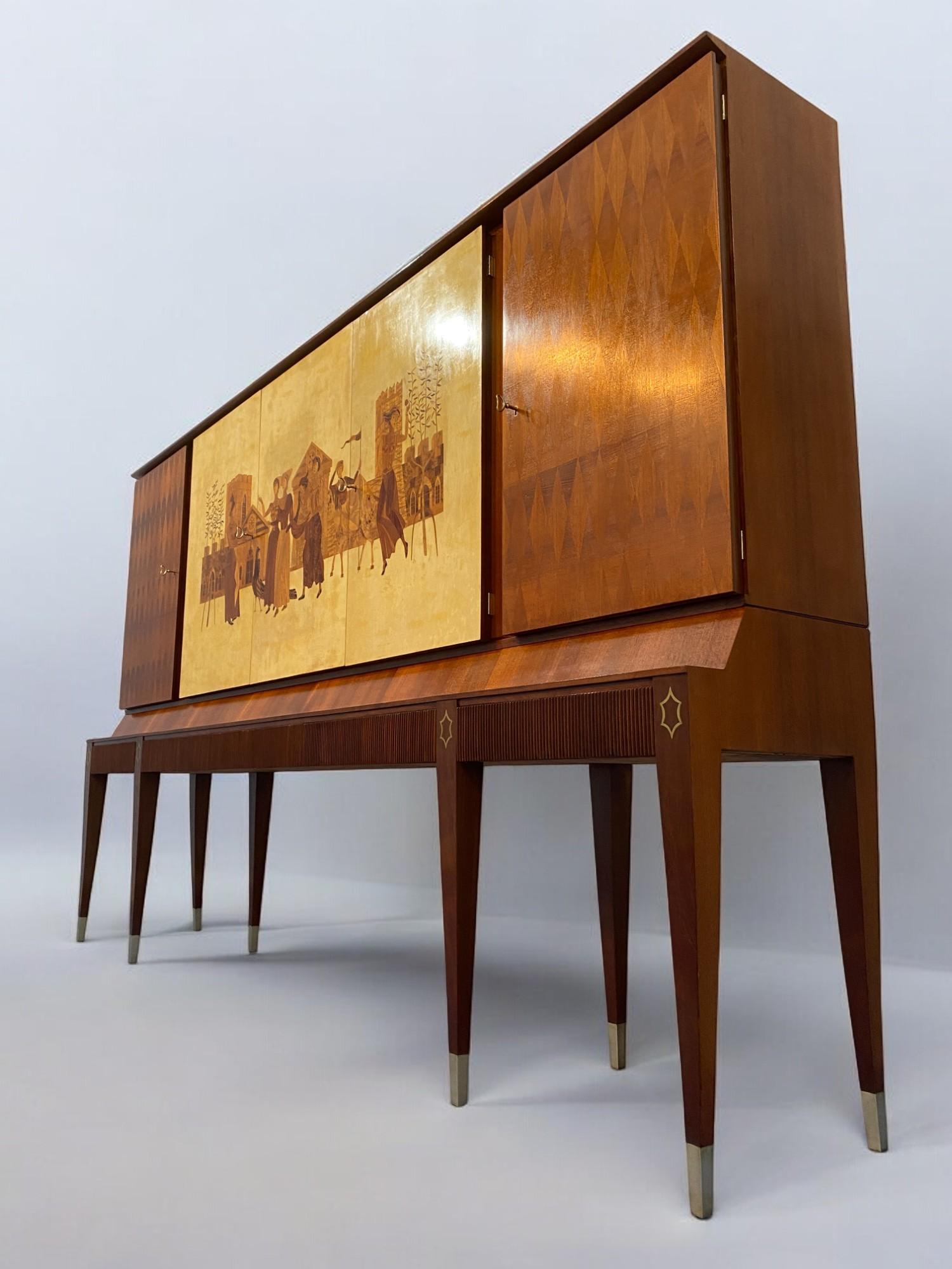 Credenza Italiana in pergamena intarsiata disegnata da Paolo Buffa nel 1950 For Sale 5