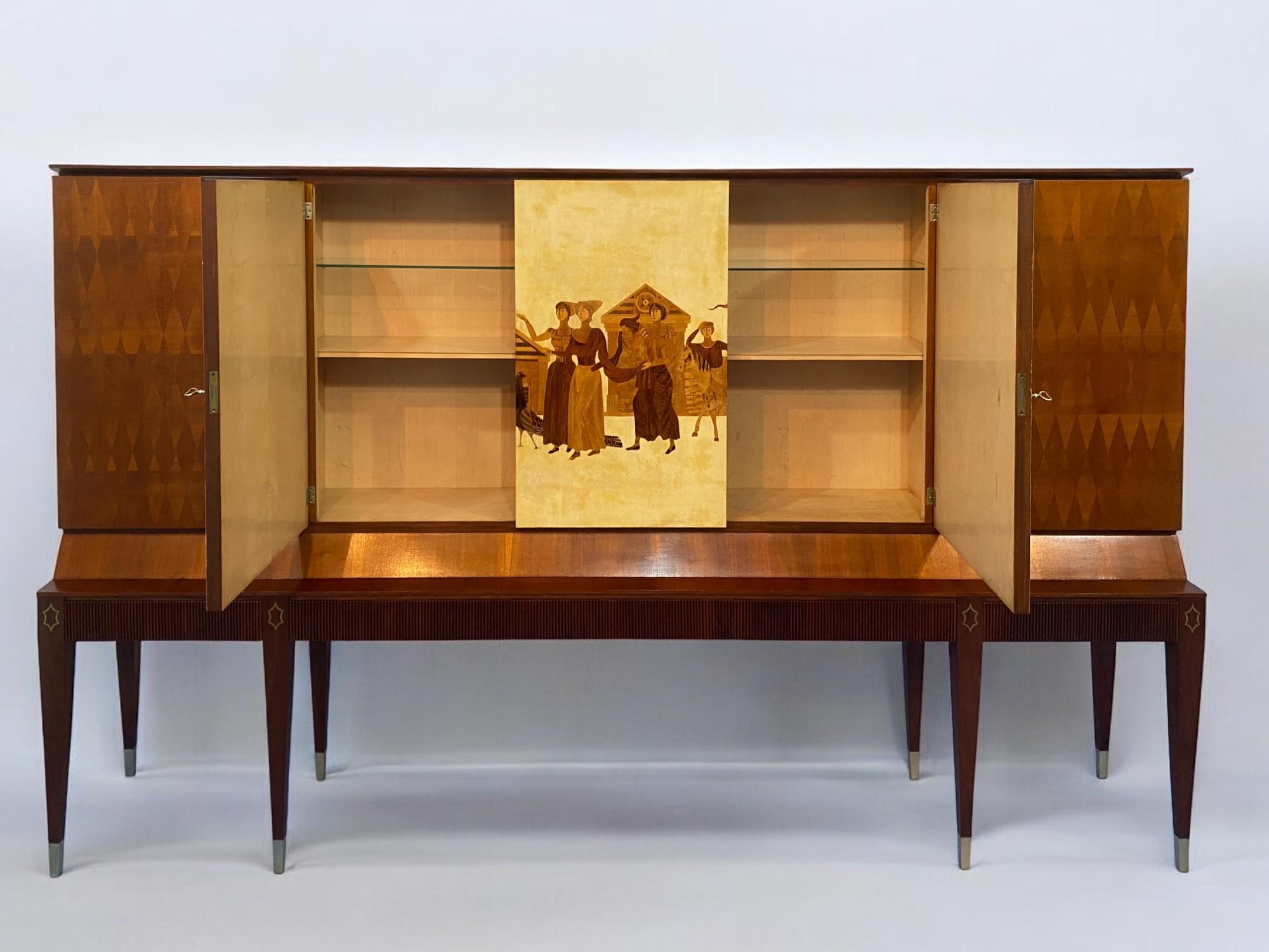 Credenza Italiana in pergamena intarsiata disegnata da Paolo Buffa nel 1950 For Sale 7