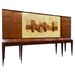 Italian inlaid parchment sideboard designed by Paolo Buffa in 1950s