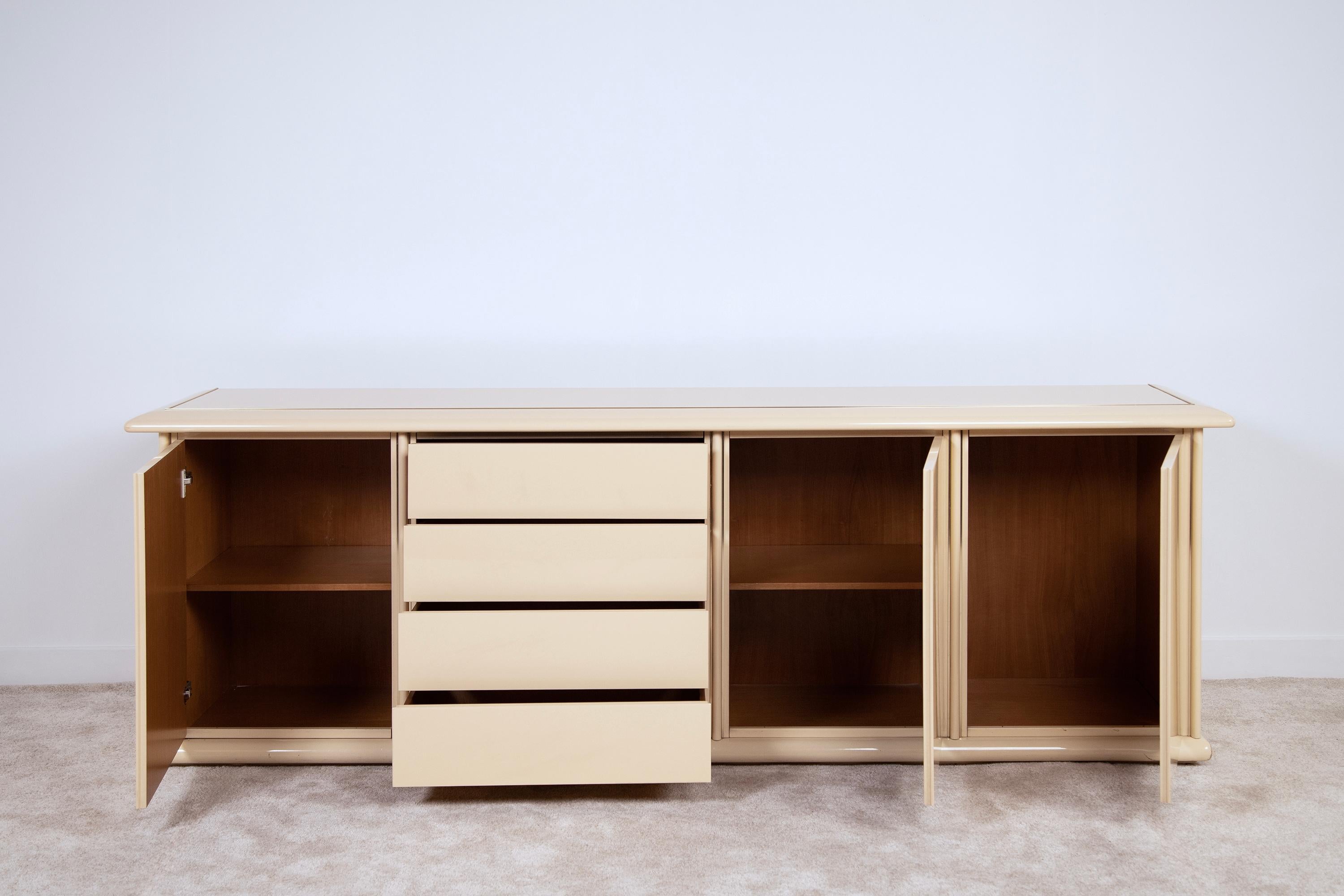 French Lacquered sideboard with brass details, 1980s. For Sale
