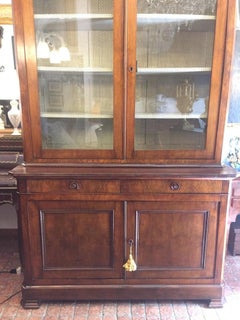 Anrichte Libreria Francese a Due Ante con Alzata a Vetrina 1870 Radica di Noce