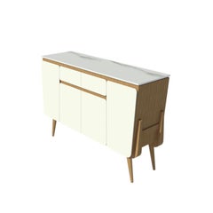 Credenza M02 Contemporary Cabinet Lacquer White Oak Marble top Made in Italy