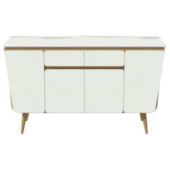 Credenza M02 Contemporary Cabinet Lacquer White Oak Marble top Made in Italy