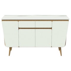 Credenza M02 Contemporary Cabinet Lacquer White Oak Marble top Made in Italy