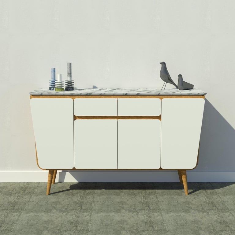Credenza M02 Contemporary Lacquer White Oak Marble top Made in