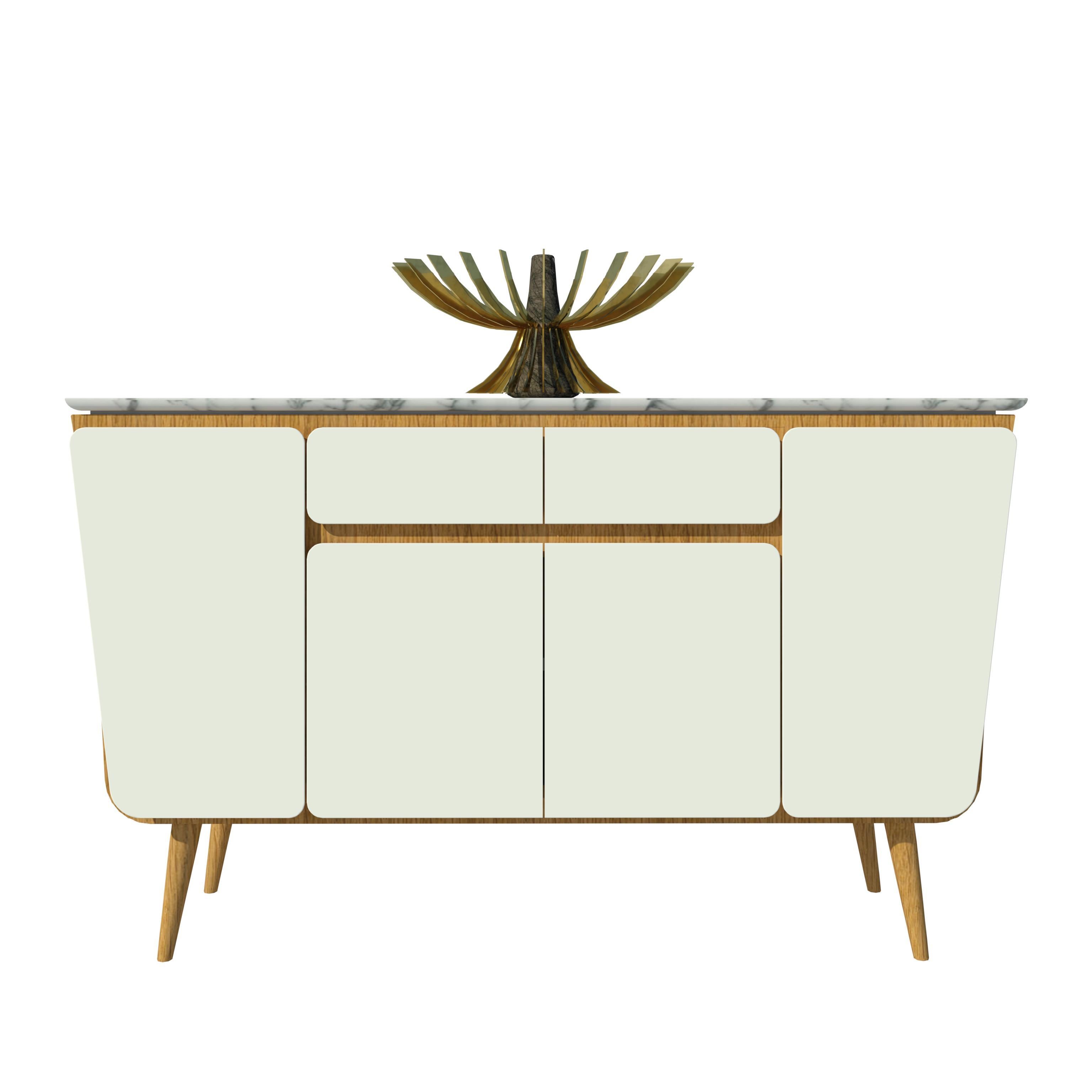 Credenza M02 Contemporary Cabinet Lacquer White Oak Marble top Made in Italy In New Condition For Sale In Toronto, CA