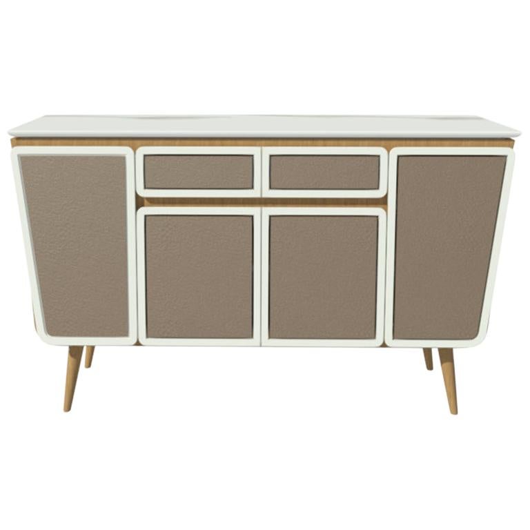 Credenza M04 Contemporary Cabinet Lacquer White Oak Marble top Made in Italy
