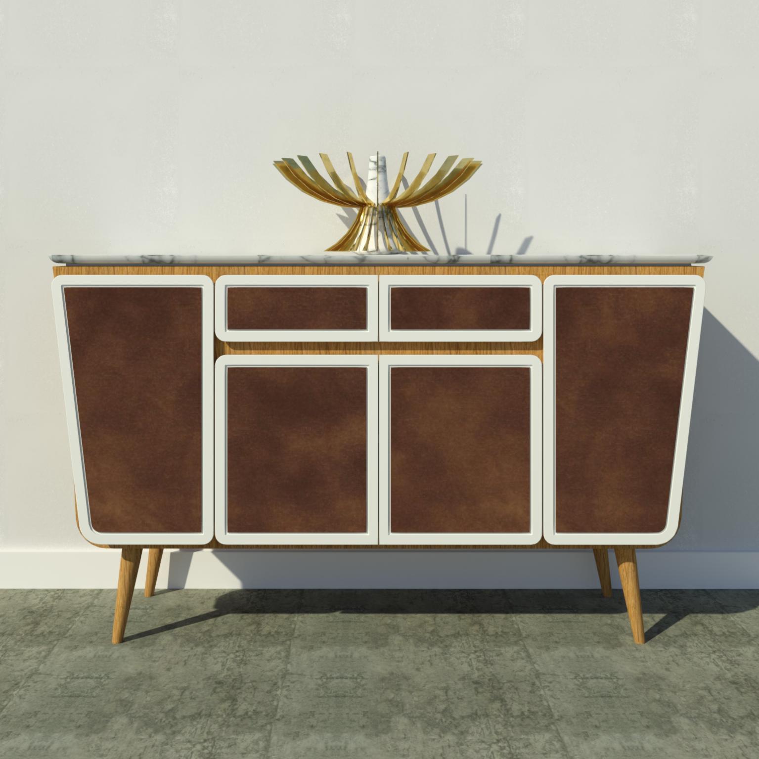 Credenza M04 Contemporary Cabinet Lacquer White Oak Marble top Made in Italy In New Condition For Sale In Toronto, CA