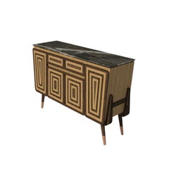 Credenza M05 Contemporary Cabinet Walnut Oak Brass Marble Counter Made in Italy