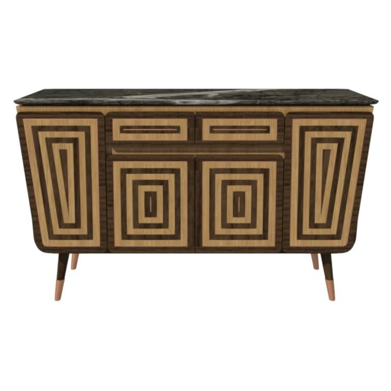 Credenza M05 Contemporary Cabinet Walnut Oak Brass Marble Counter Made in Italy