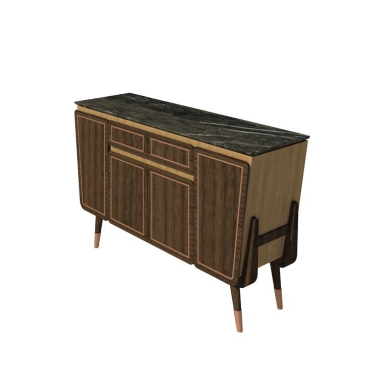 This elegant and unique crafted Credenza, Made in Italy and designed by Naji Mourani, will complement your environment and fit in your living, and dining spaces. In a Hotel Room, a lobby or a Hallway. Suitable for a luxurious contemporary and Art