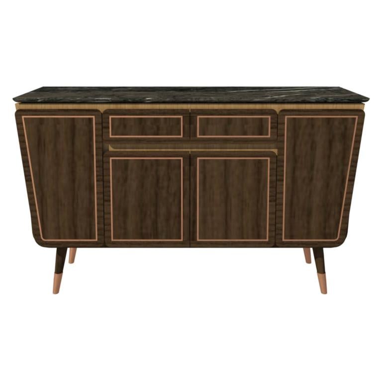 Credenza M06 Contemporary Cabinet Walnut Oak Brass Marble top Made in Italy