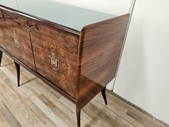 Mid-Century mahogany sideboard with glass and compartments with compartments and drawers