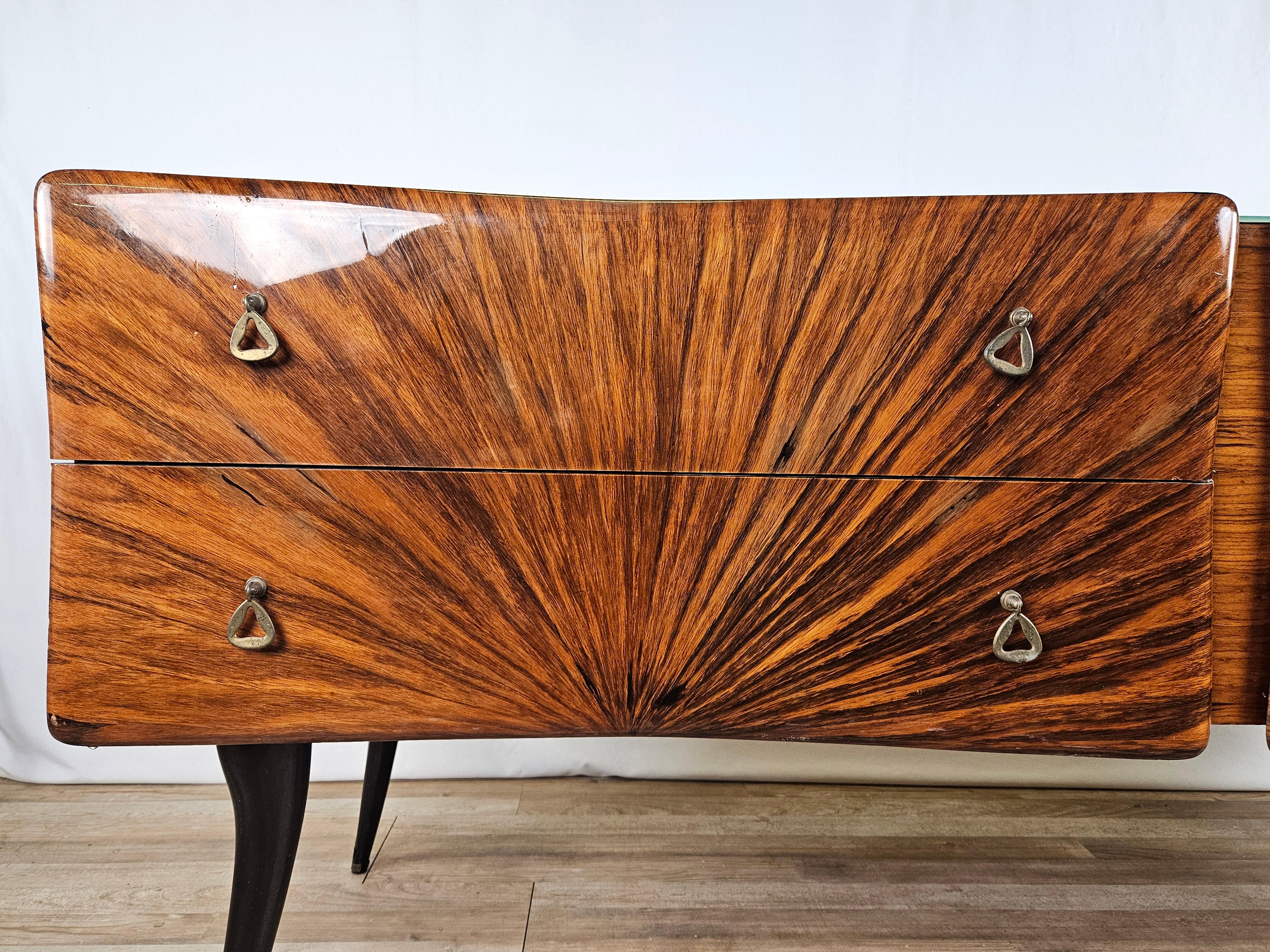 Mid Century four-drawer sideboard with decorated glass top For Sale 3