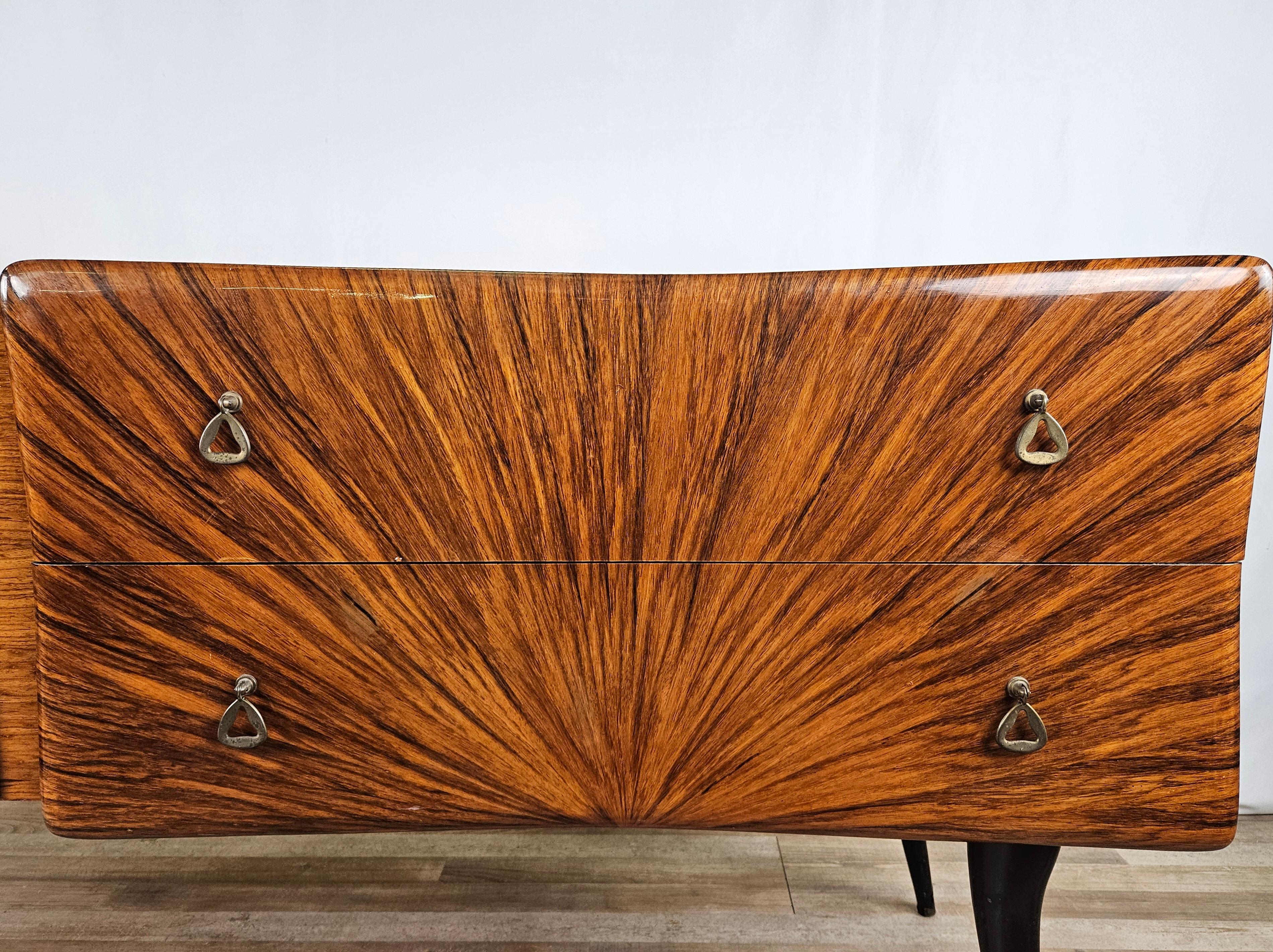 Mid Century four-drawer sideboard with decorated glass top For Sale 2