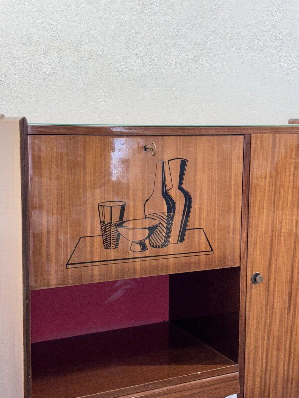 Glass Sideboard Bar Cabinet Scandinavian Style Mid-Century Design Modernism 1950's For Sale