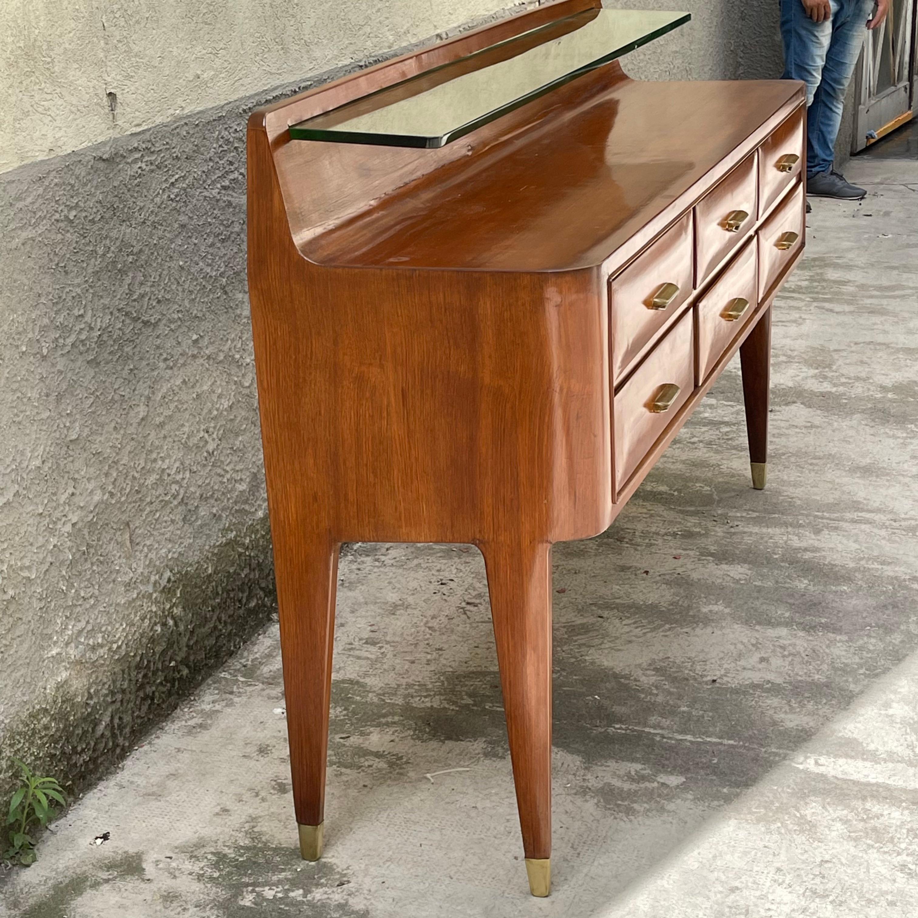 Mid-Century Modern Sideboard in the Style of Ico Parisi - Brass and Glass Details - Italy 1950s For Sale