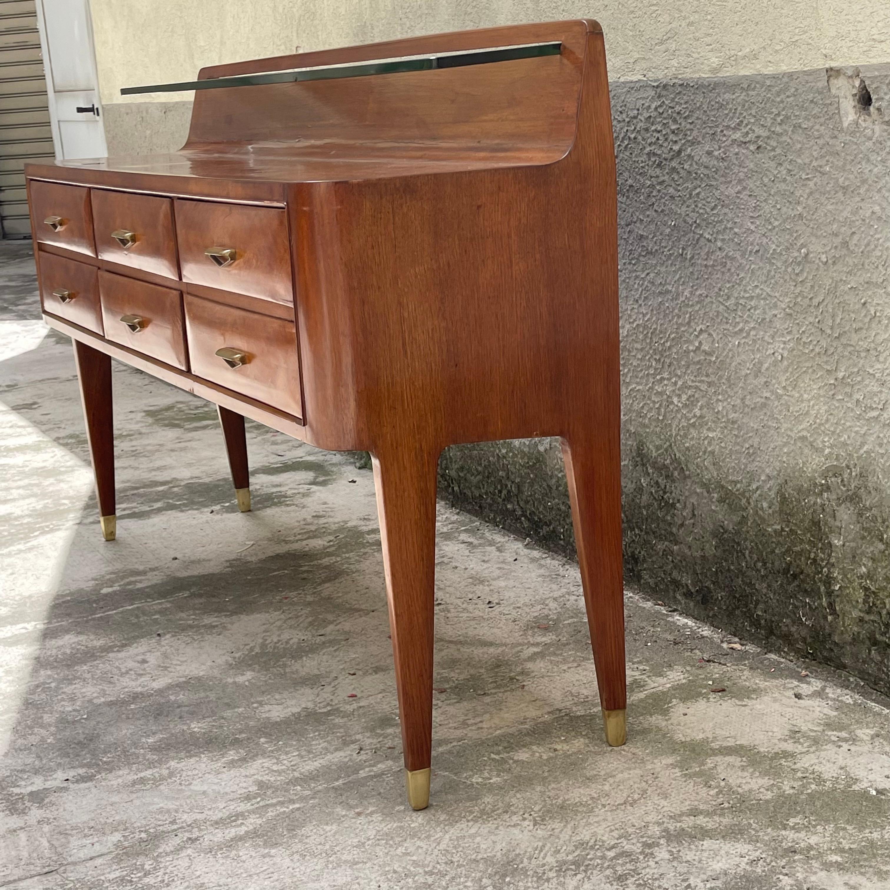 Italian Sideboard in the Style of Ico Parisi - Brass and Glass Details - Italy 1950s For Sale