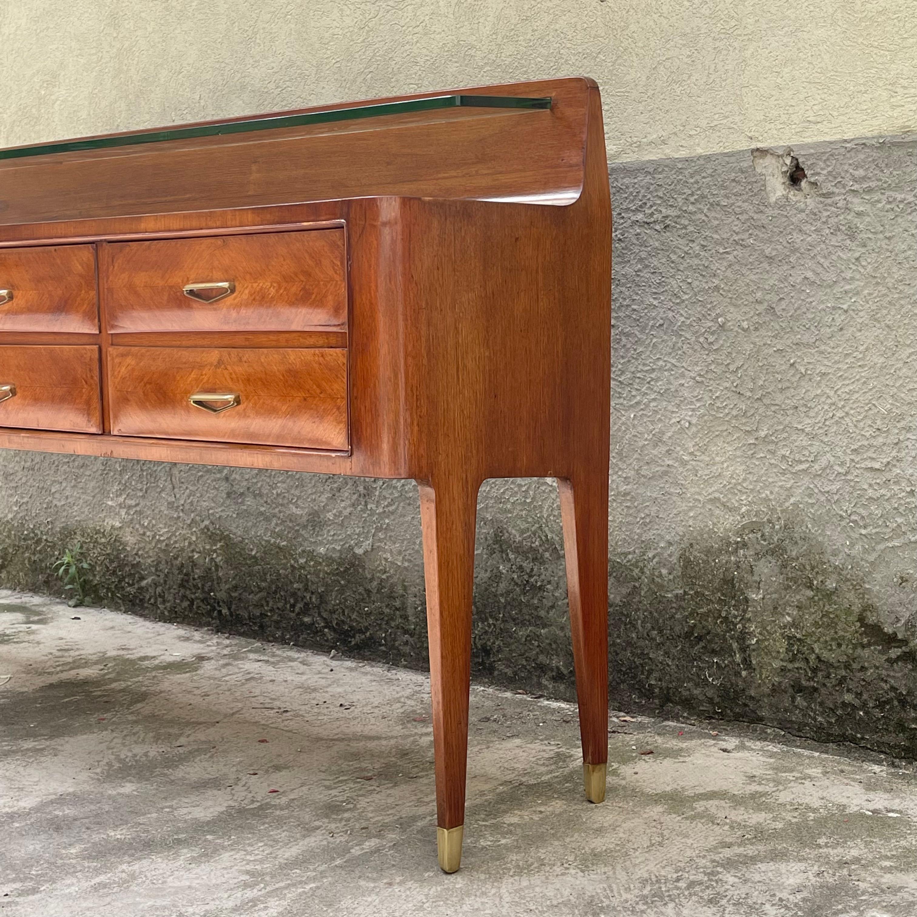 Sideboard in the Style of Ico Parisi - Brass and Glass Details - Italy 1950s For Sale 2