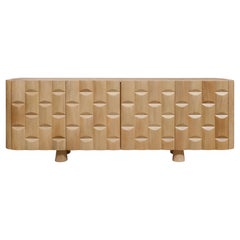 Modern Oak Credenza by Ricardo Rodriguez Elias, Carved Design, Mexico