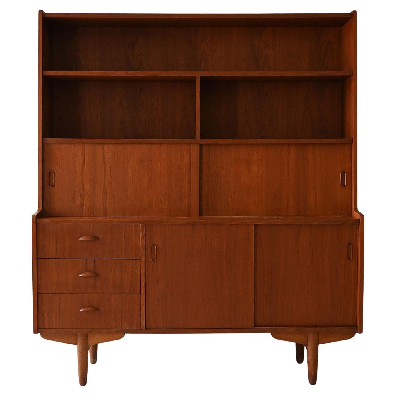 Credenza scandinava vintage in teak con libreria en vente