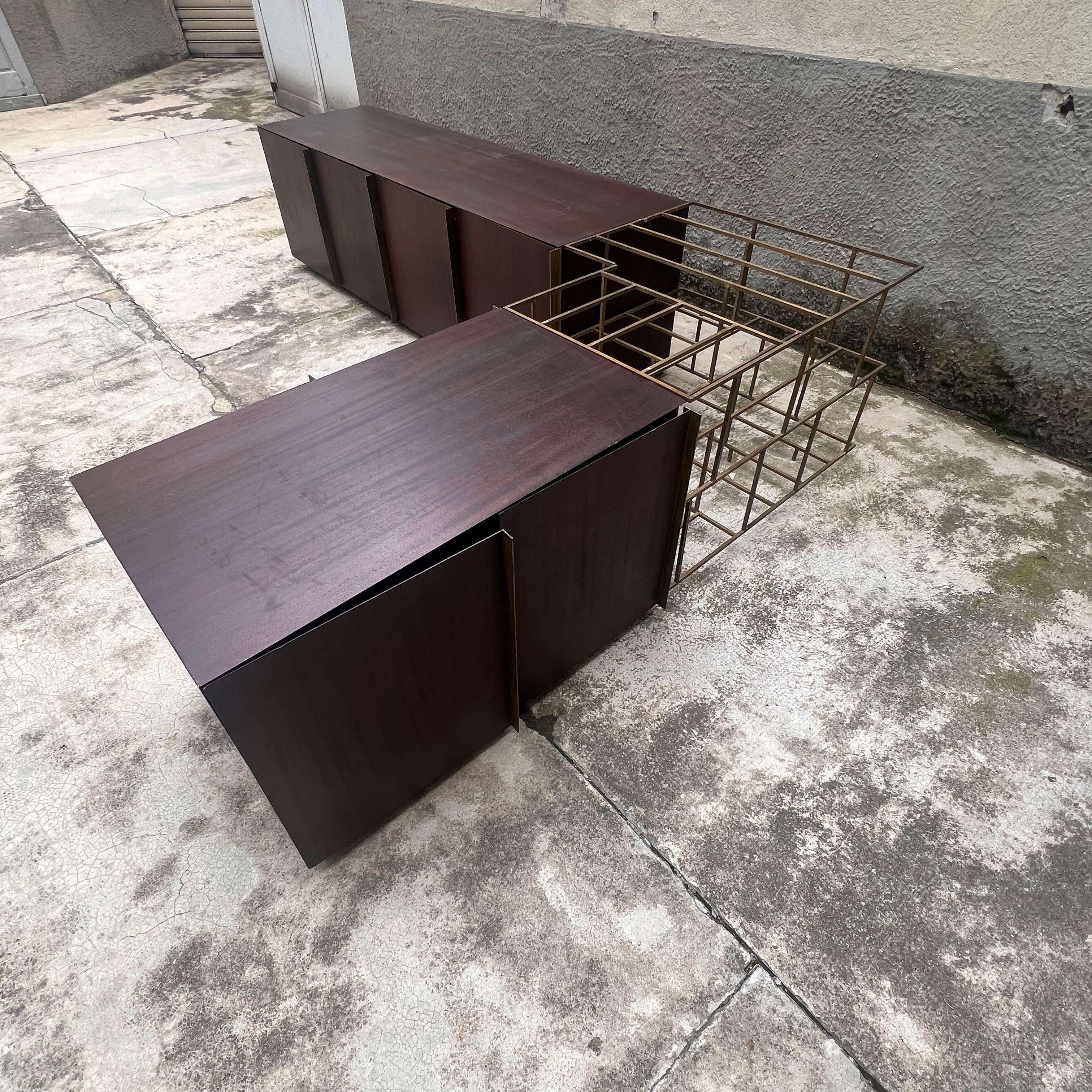Brass Sculptural Corner Sideboard mod. Train by Alberto Tonni - Italy - 1980s For Sale