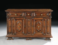 Credenza Sideboard Cupboard Walnut Italian Bologna Brass Studwork Renaissance