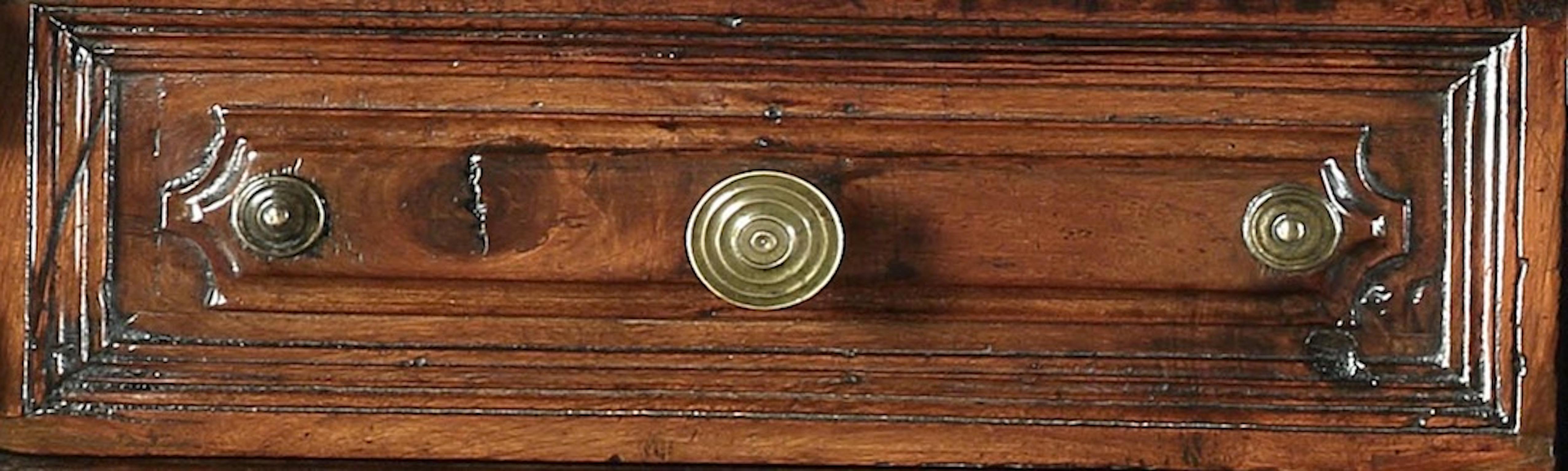 Credenza Sideboard Cupboard Walnut Italian Bologna Brass Studwork Renaissance In Good Condition For Sale In BUNGAY, SUFFOLK