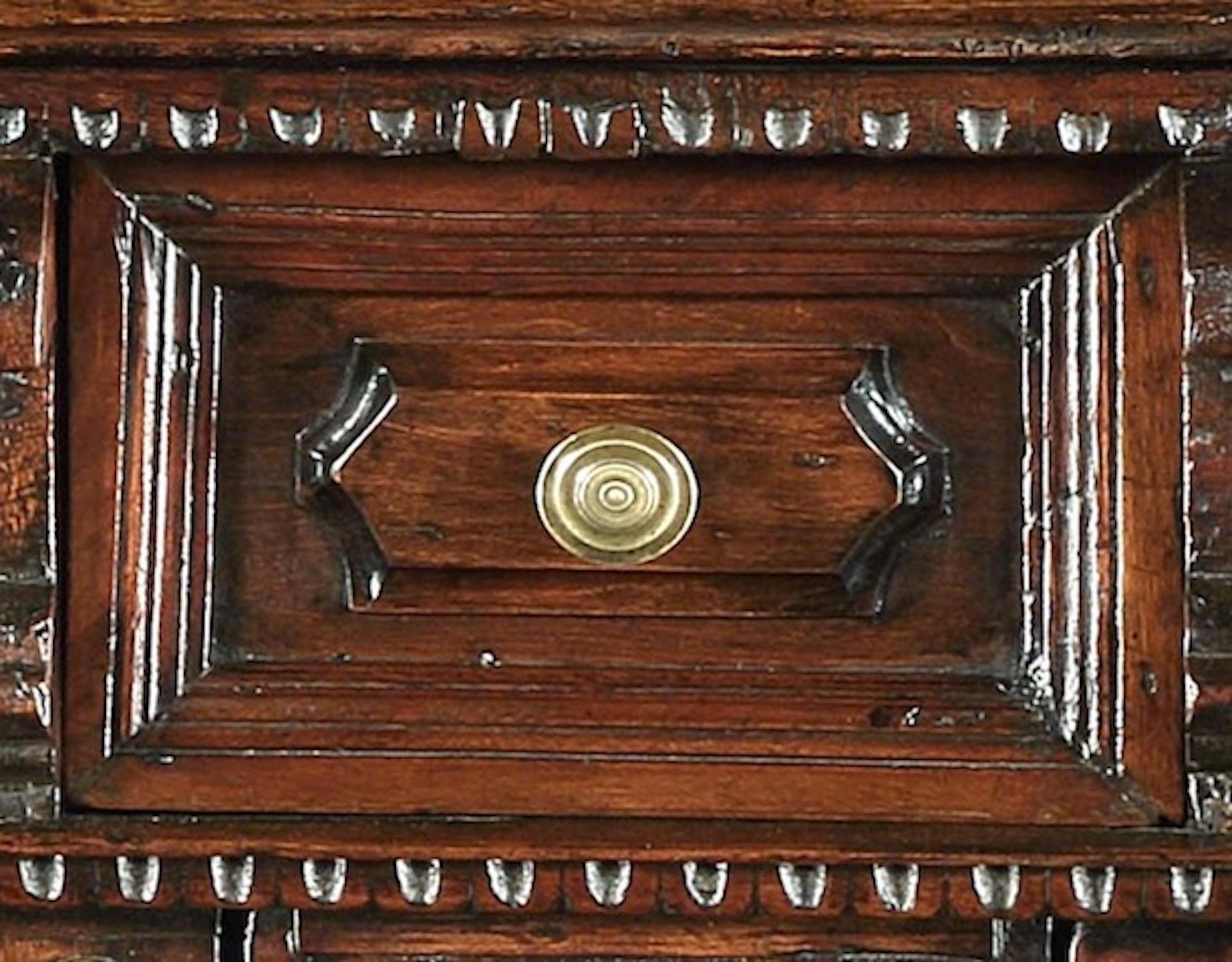 Early 17th Century Credenza Sideboard Cupboard Walnut Italian Bologna Brass Studwork Renaissance For Sale