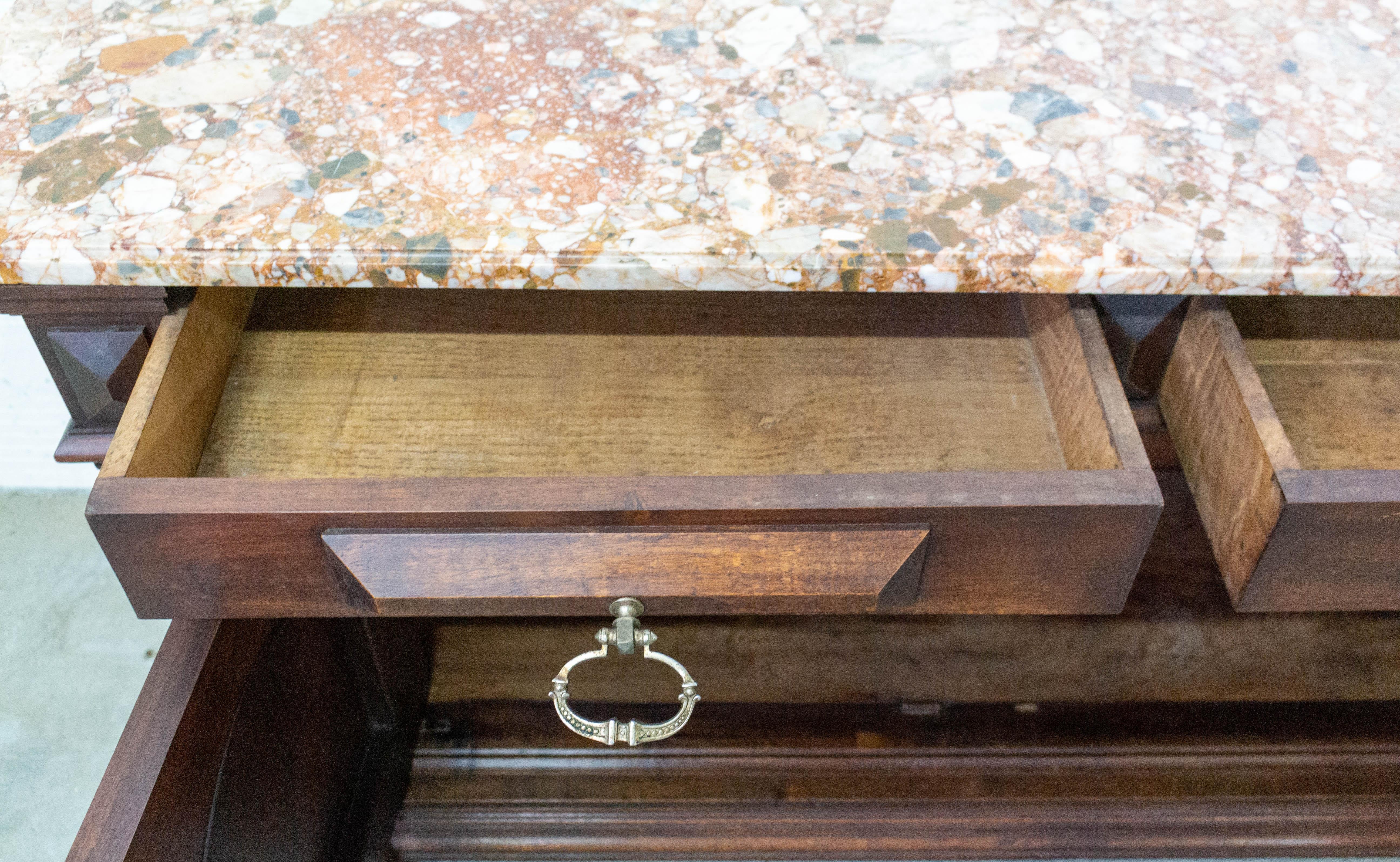 Credenza Sideboard French Marble-Top Buffet Louis XIII Style, Late 19th Century 5