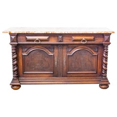 Credenza Sideboard French Marble-Top Buffet Louis XIII Style, Late 19th Century